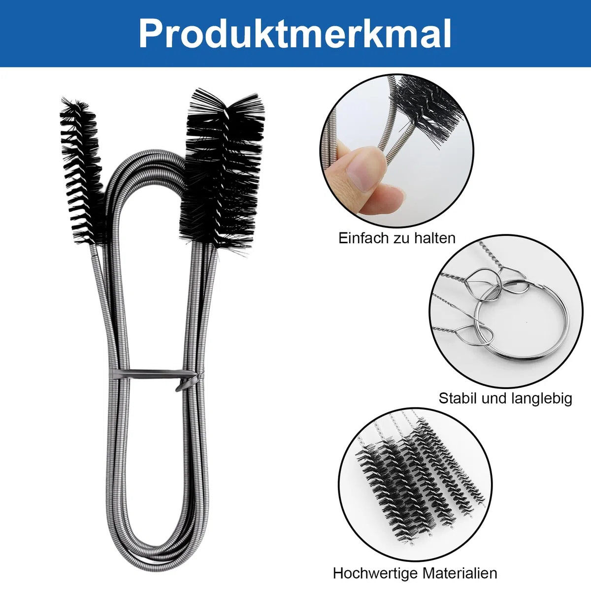 Set di 7 spazzole per la pulizia, scovolino per termosifoni, scovolino termosifoni, Include 2 spazzole per la pulizia, 5 piccole spazzole in nylon, per cannucce, bottiglie, bicchieri, lavandini