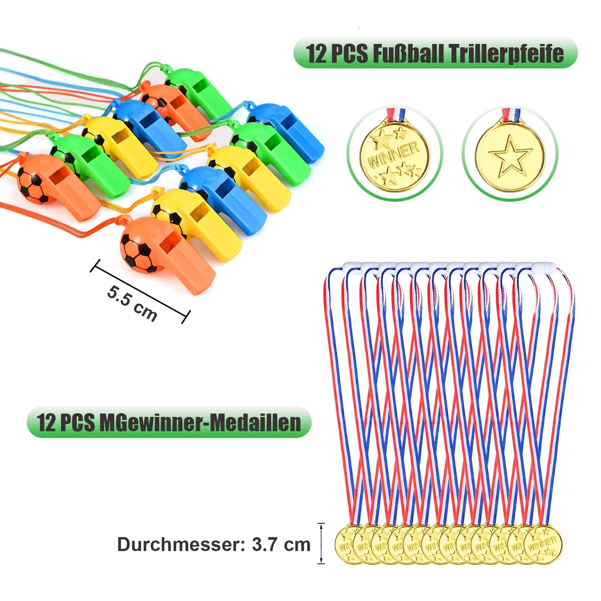 GOLDGE 87 pezzi di bomboniere per bambini con pallone da calcio, accessori decorativi per compleanno, con fischietto, portachiavi, adesivi, sacchetti per caramelle, medaglie, calcio, give-aways, per