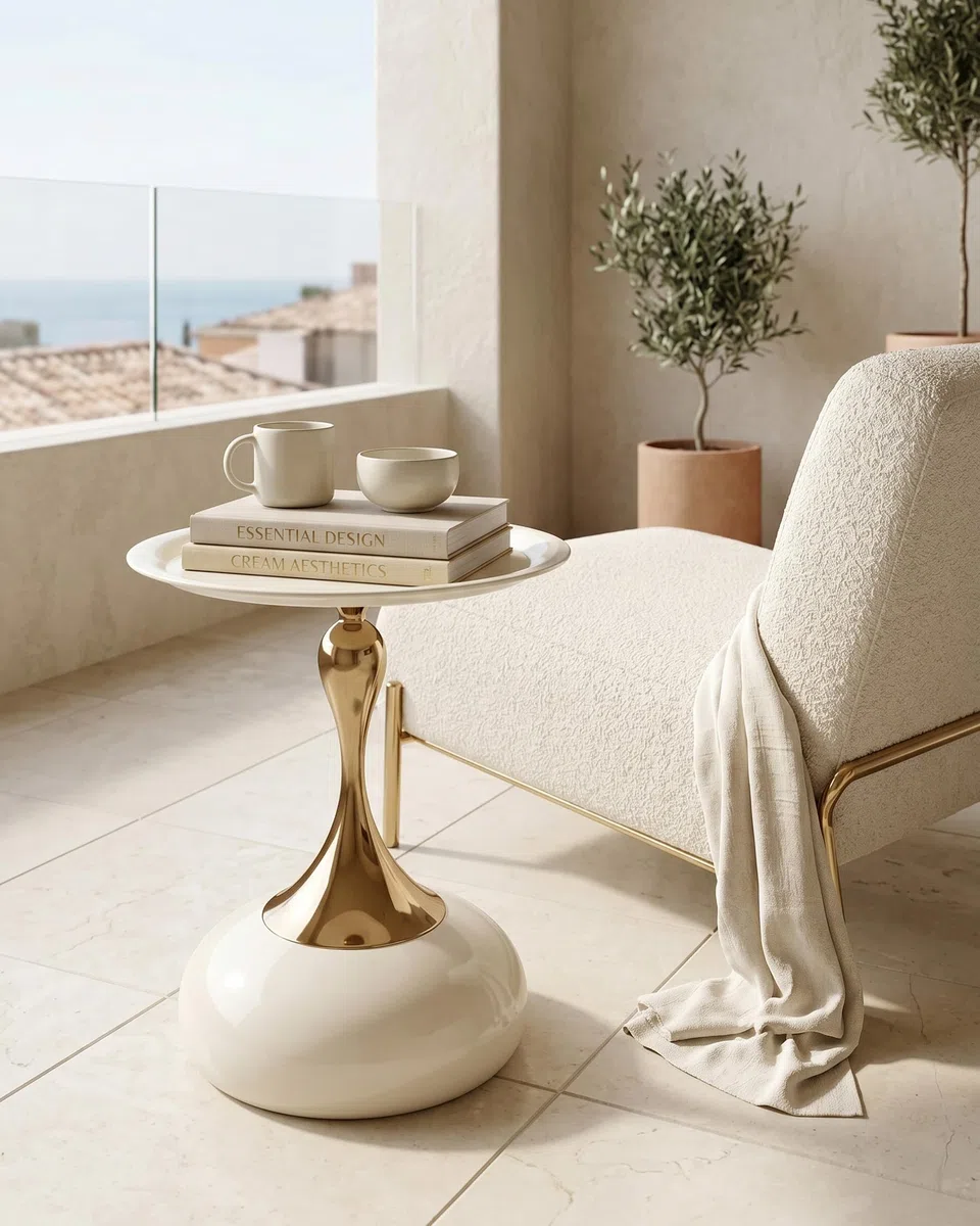 Set di 2 Tavolino da Salotto Bianco e Oro, Side Table Rotondo in Metallo, Elegante Tavolinetto da Divano Moderno, Piccoli Tavolini di Design, Montaggio Senza Attrezzi, 40x H53cm
