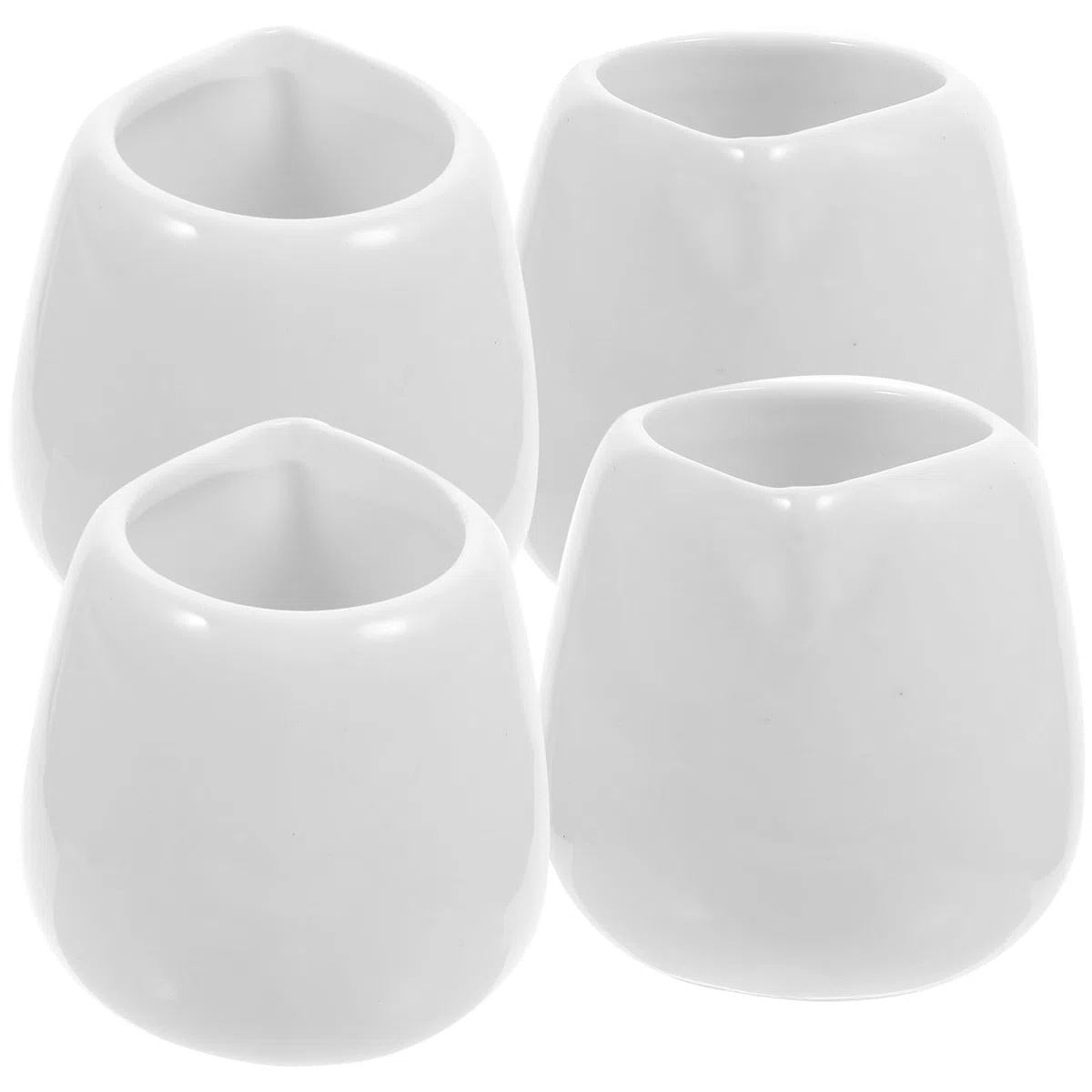Bricco Latte Ceramica Bianco 4 Pezzi, Set di Mini Salsiere in Ceramica da 50ml con Beccuccio Antigoccia, Perfette per Cucina e Ristorante