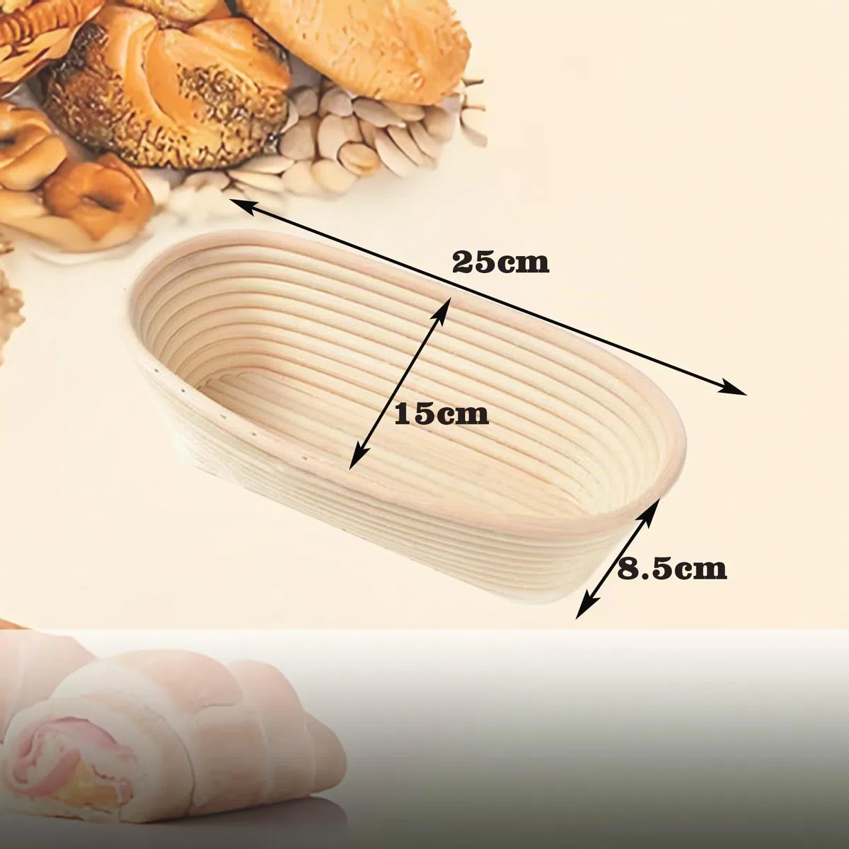 Cestino Lievitazione Pane, 25 cm Set di Cestini per la Fermentazione da 1 kg, Set con Spazzola, Coltello da Pane, Panno di Lino