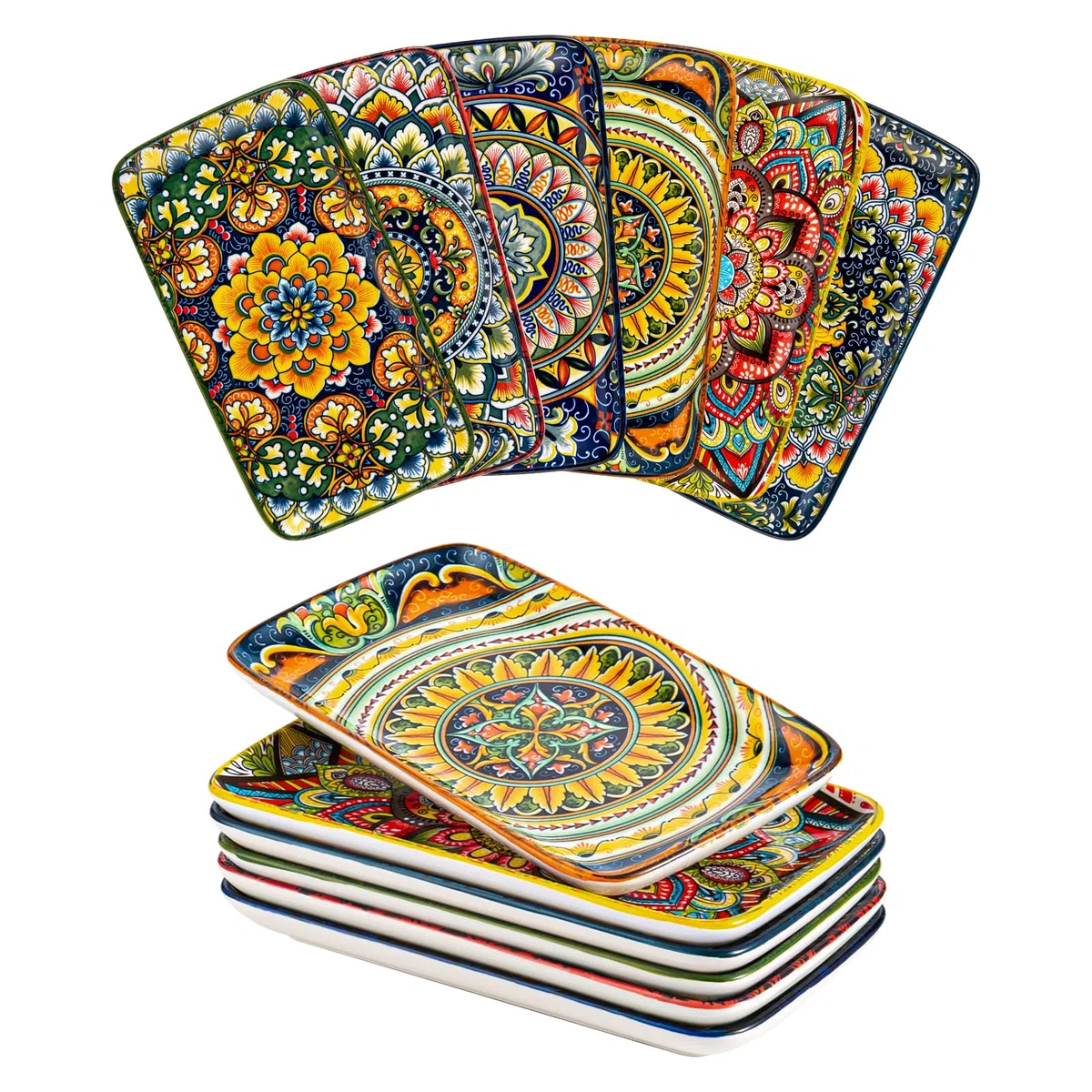 Henten Home Set di Piatti da Portata in Porcellana, Piatti Rettangolari 6 Pezzi, Piatti Piani Boemia per Sushi, Dessert, Spuntino, Antipasto - 20.5 x 11 cm