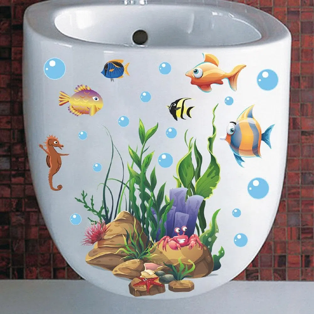 Adesivo per coperchio del WC a forma di pesce sottomarino, adesivi per coperchio del WC, adesivi per coperchio del WC, adesivi rimovibili autoadesivi per copriwater, adesivi per copriwater in vinile