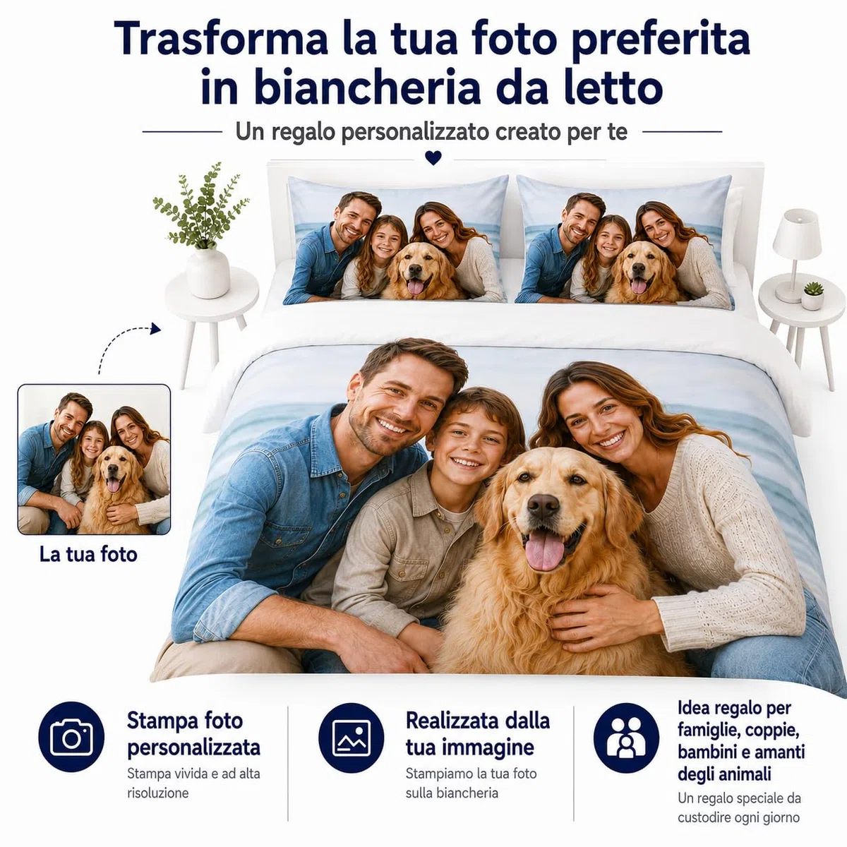 Copripiumino Personalizzato con Foto, Logo, Copripiumino in Microfibra con Cerniera, Misure Singolo, Una Piazza e Mezza e Matrimoniale