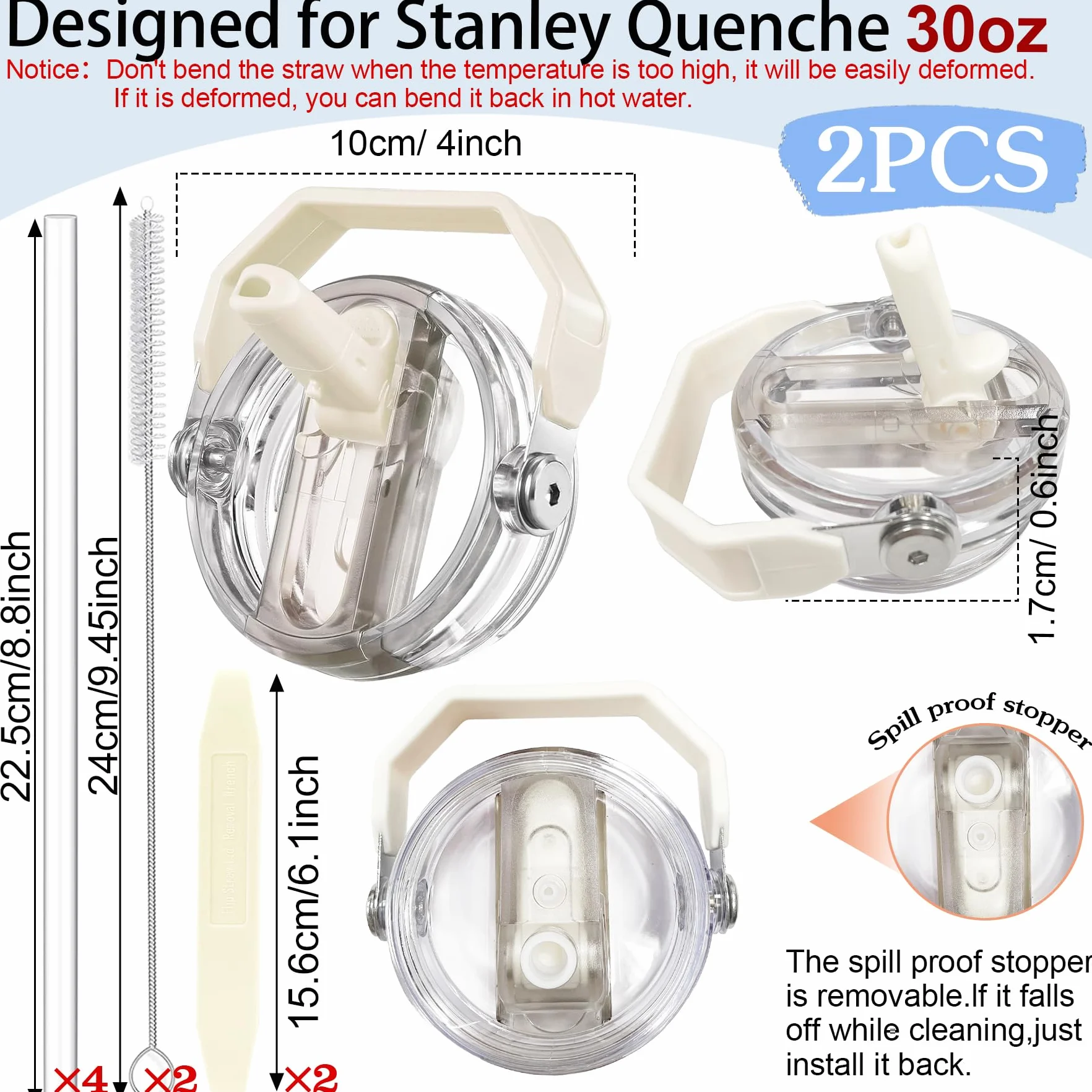 TZEKING Rimovibile Coperchio per tazza Stanley,2 Coperchi di Ricambio Riutilizzabili per Bicchieri da 30oz,Compatibile con Stanley Cup,Coperchio per Tazza Stanley con 4 Cannucce,per Stanley Cup