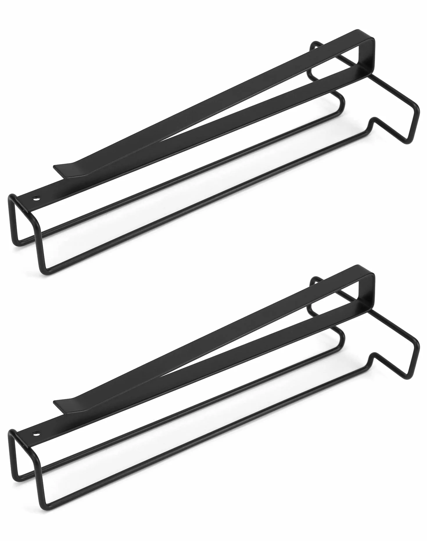 QWORK 2PCS Portabicchieri Sospeso, Porta Calici, Organizzatore per Bicchieri da Vino in Metallo Senza Foratura, Nero
