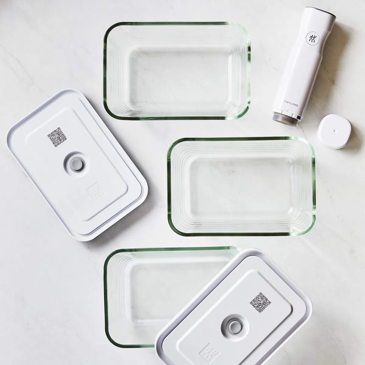 ZWILLING Zwilling VAKUUM - Set da 3 pezzi, S/M/L/in vetro, colore: Bianco Fresh & Save