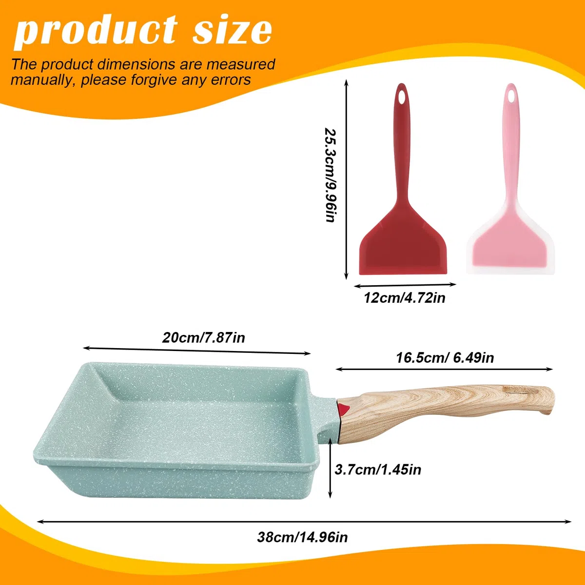 Padella per frittata giapponese, Tamagoyaki con spatola in silicone e pennello, antiaderente per omelette giapponesi, per tutti i piani cottura, verde, 16 x 20 cm