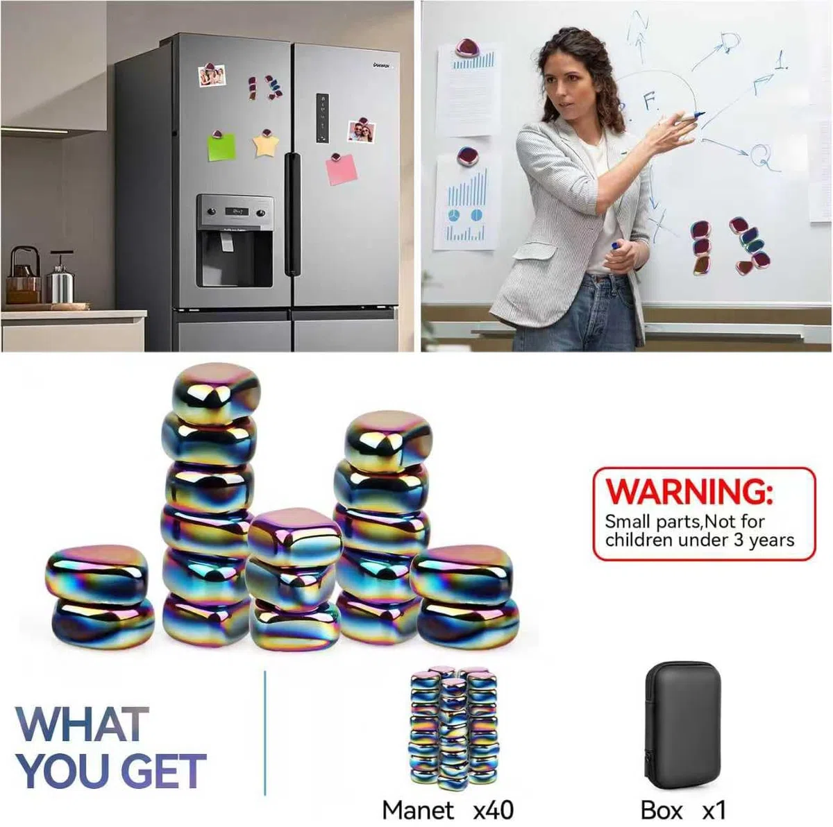 40 Pezzi Magneti Ematite, Pietre Irregolari Magneti Frigorifero Magneti per la Casa Cucina Magnetico Set di scacchi (Colore)