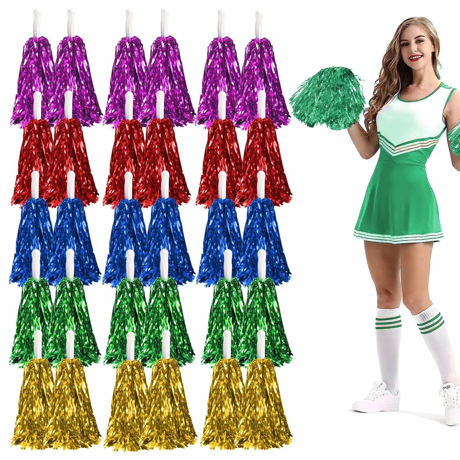 30 Pezzi Pon Pon Cheerleader, Cheerleading Pom, Pom PON di Squadra Cheer Leader per Eventi Sportivi Feste In Palcoscenico Feste（5 colori）