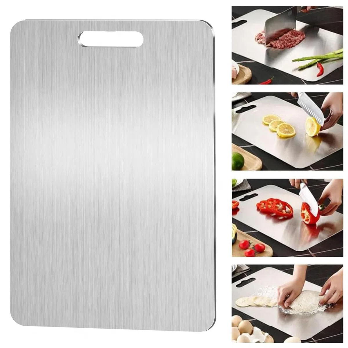 Pavlleen Tagliere in acciaio inox, Tagliere in Titanio per Cucina, Igiene e Durata Tagliere, per tagliare carne, pane, verdura, frutta (34 * 23cm)