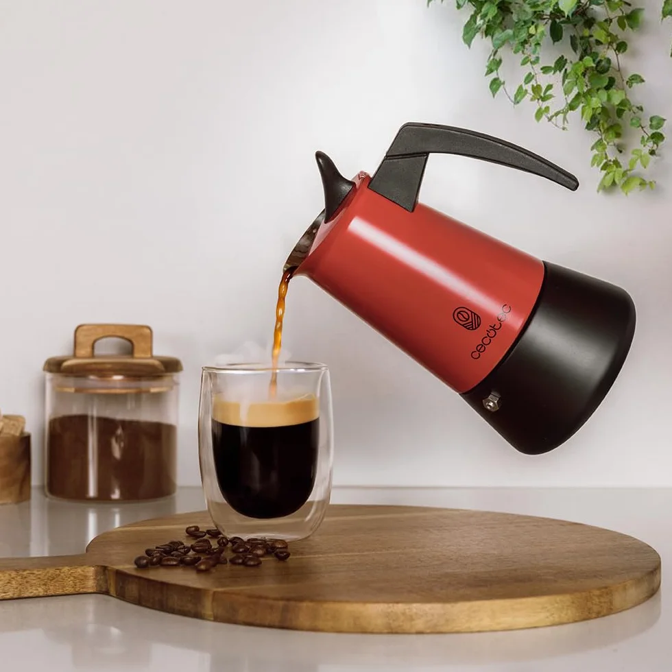 Cecotec Caffettiera Moka Express Piccolina 400 Bronze. 200ml, 4 Tazze di Caffè, Acciaio Inox, Adatta Tutte le Superfici, Filtro Premium, Valvola di Sicurezza, Manico Termoresistente, Design Elegante