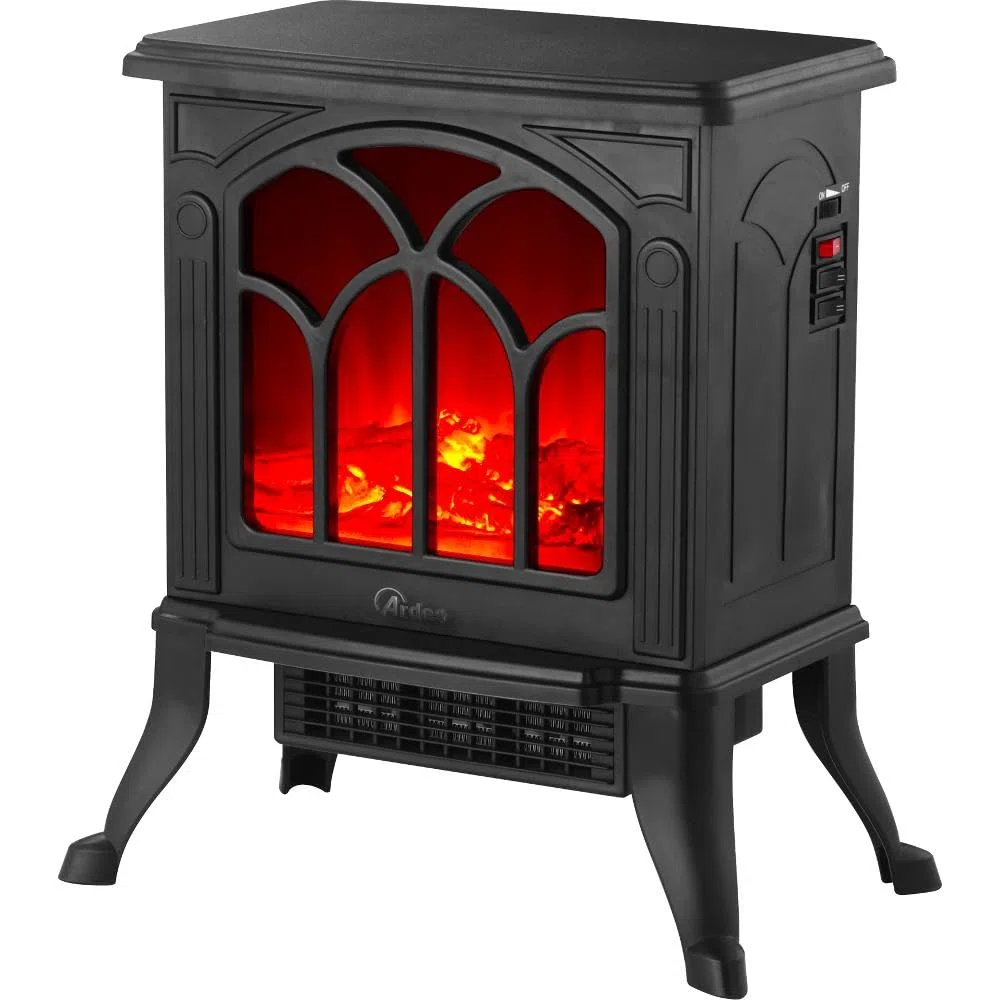 ARDES - AR354 Camino Elettrico Ceramico Effetto Legna Ardente CAMINO' JR, Caminetto Elettrico Fiamma Regolabile e Termostato, Stufa Finto Camino Elettrica, Stufa Elettrica Effetto Camino Classico Nero