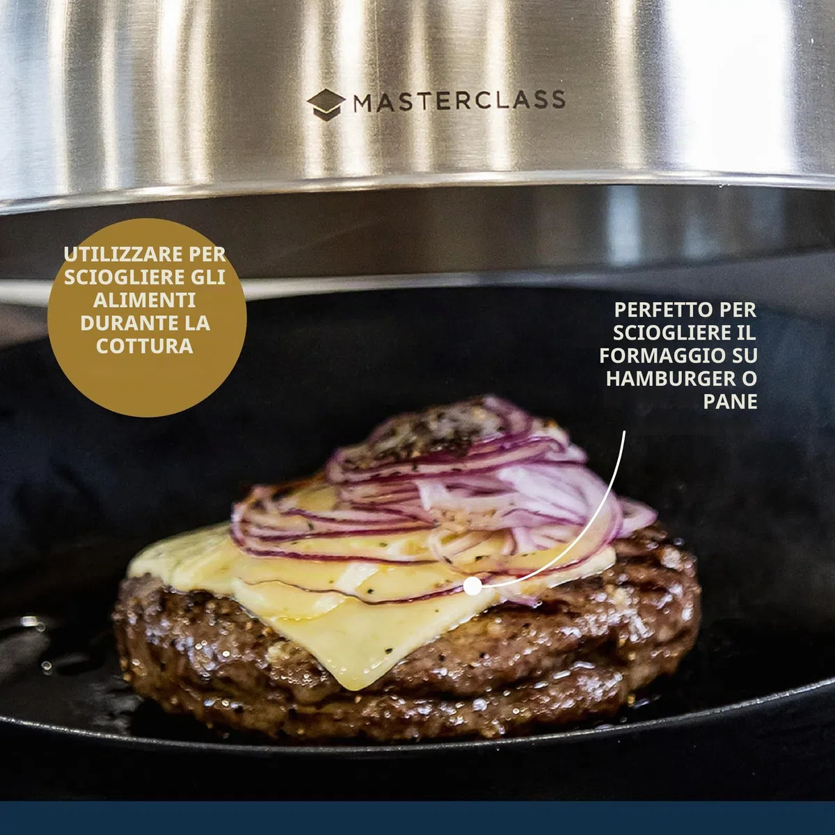 MasterClass Cloche per Hamburger e per Sciogliere Il Formaggio, Acciaio Inox, 22,5 x 12 x 16 cm, Argento