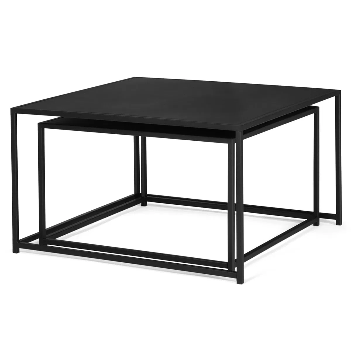 IDMarket - Set di 2 tavolini DAVIS 60/70 in metallo nero opaco, design industriale