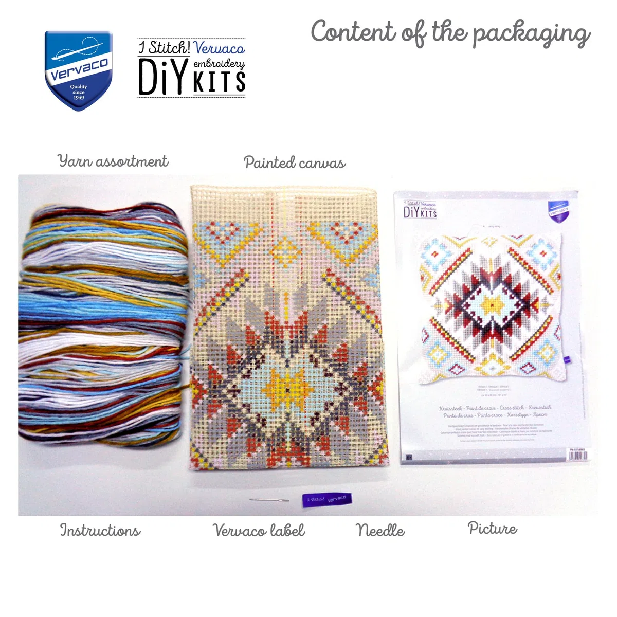 VERVACO Kit Cuscino Punto Croce Etnico I Set Ricamo Principianti Cuscini Gobelin Decorativi ca. 40 x 40 cm Accessori per Lavoretti Creativi DIY Casa Decor Hobby Adulti Cross Stitch