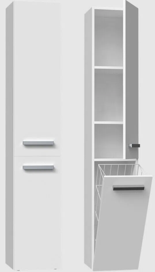 BDW - Armadio da bagno scorrevole - Armadio da bagno alto con cesto portabiancheria 174 x 31 x 30 cm - Lato di apertura della porta selezionabile - Bianco