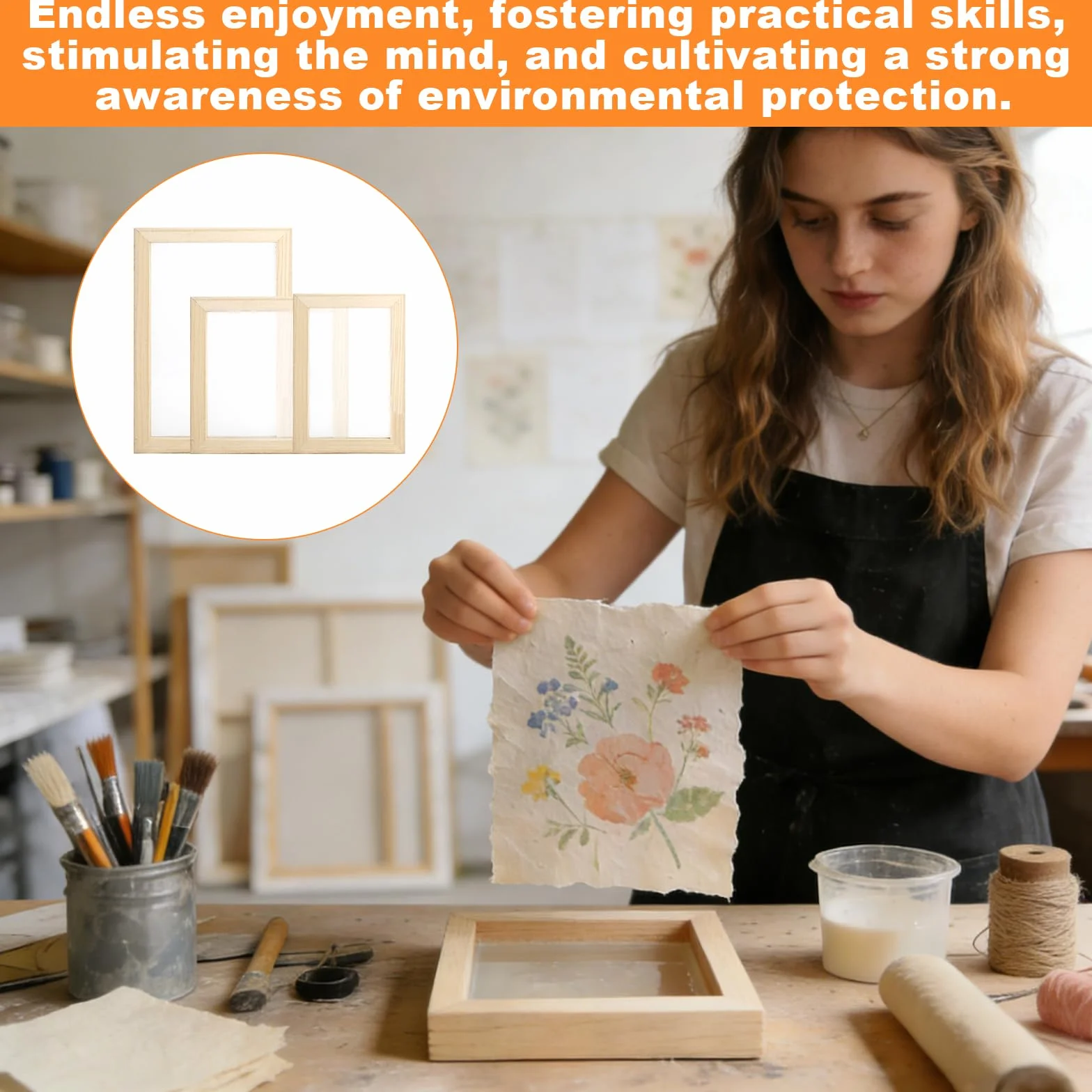 3PCS telai per Produzione della Carta in Legno Set Carta Fatta a Mano con Telaio e setaccio Strumento per Carta Riciclata Fai da Te Laboratori creativi e didattica Set per Serigrafia