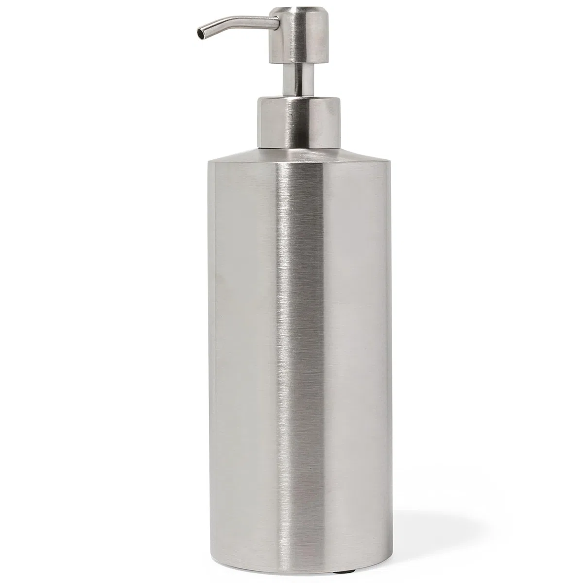 Yew Design dispenser di sapone in acciaio inox argento per bagno e lavello da cucina, ricaricabile, 450 ml, pompa rotonda in acciaio inox per sapone, detergenti, lozioni e piano di lavoro