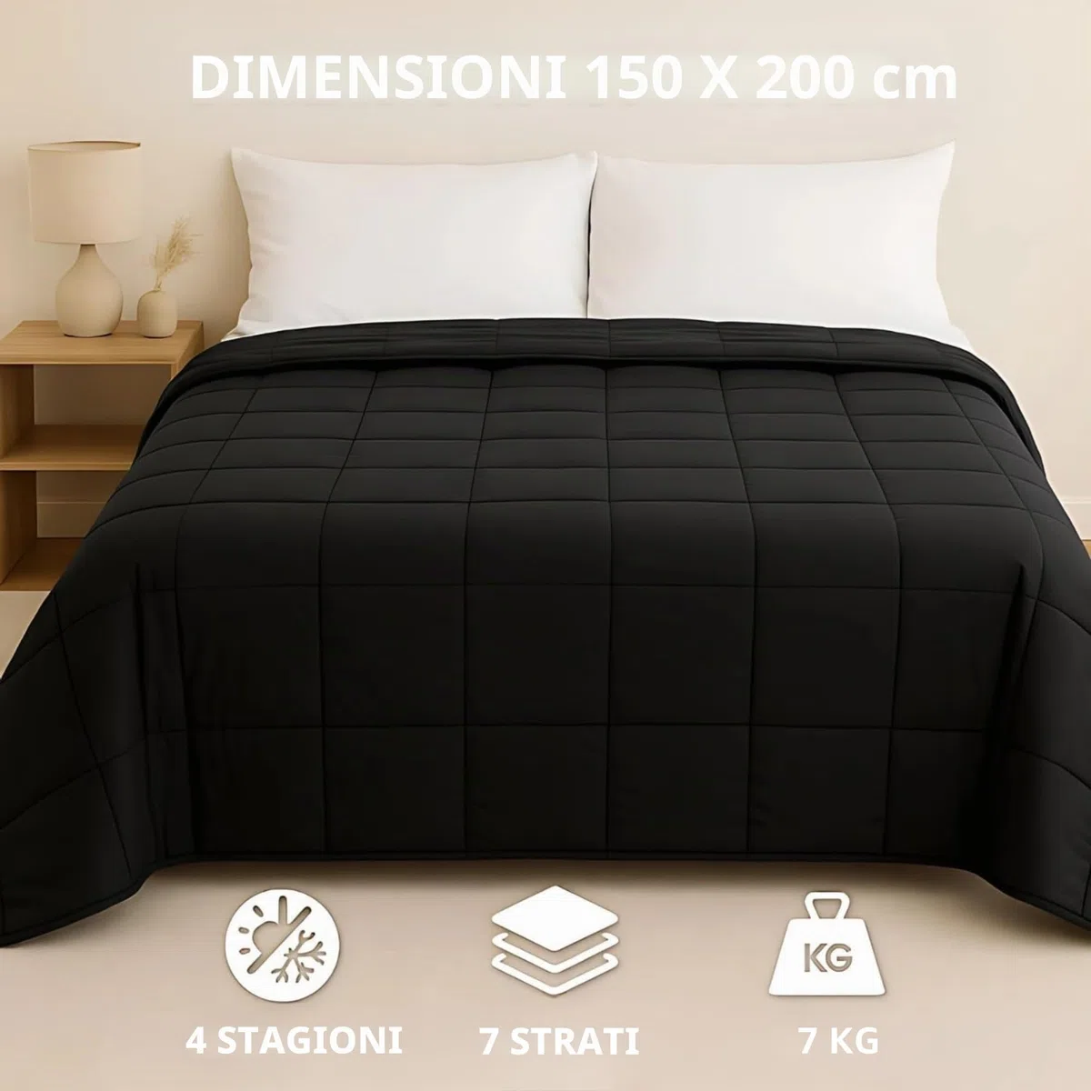 Vonia Corperta Ponderata 7 KG - Corperta Ponderata Rillassante e Lenitiva - Rilassante per il Sonne e Antistress - Nero