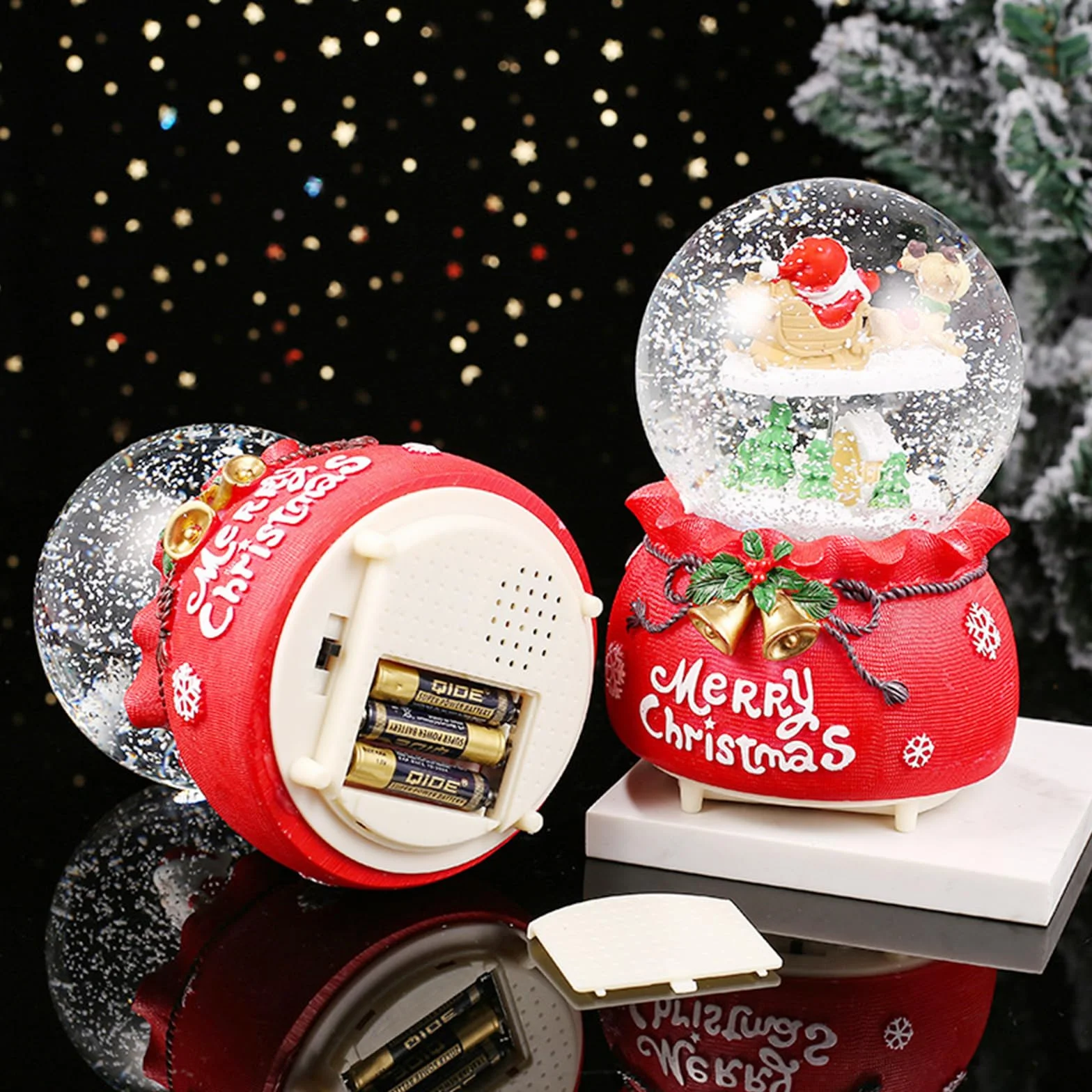 Palla di Neve Natale,Carillon Natalizio a Forma Palla di Neve con Babbo Natale,Musicale Natalizio con Neve Decorazione Ornamento Regali di Natale per Bambini (B)
