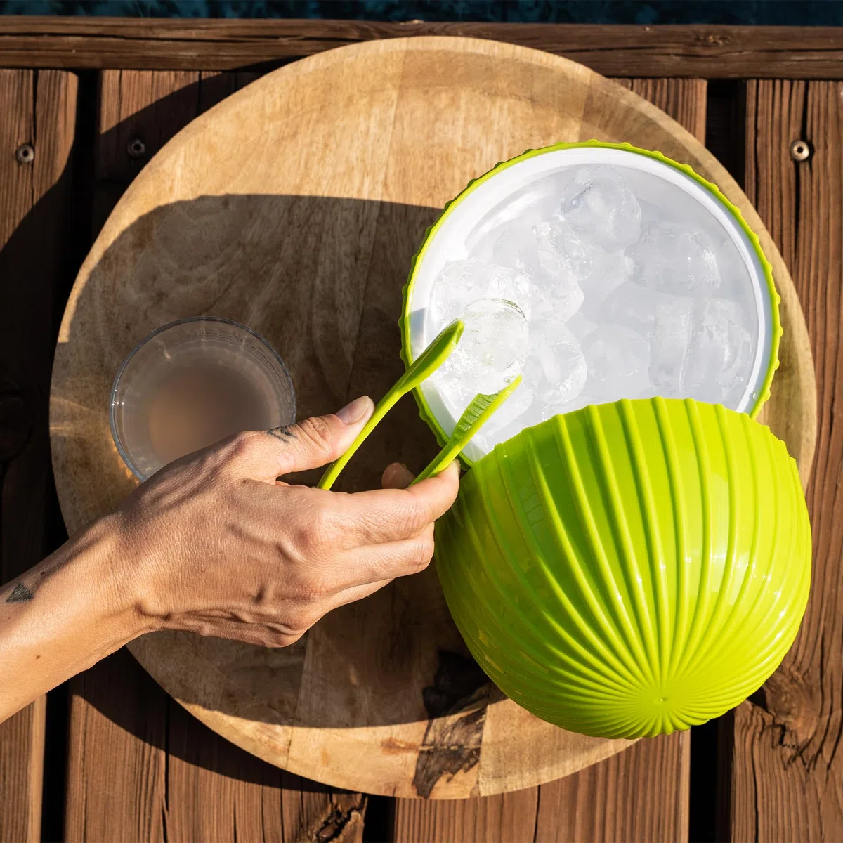 CÉCOA • Secchio per cubetti di ghiaccio Cactus • 750 ml • Doppia parete ermetica • con coperchio + pinza • Secchiello per ghiaccio Design frutta • Antipasto, cocktail, mojito, feste, serate • Compatto