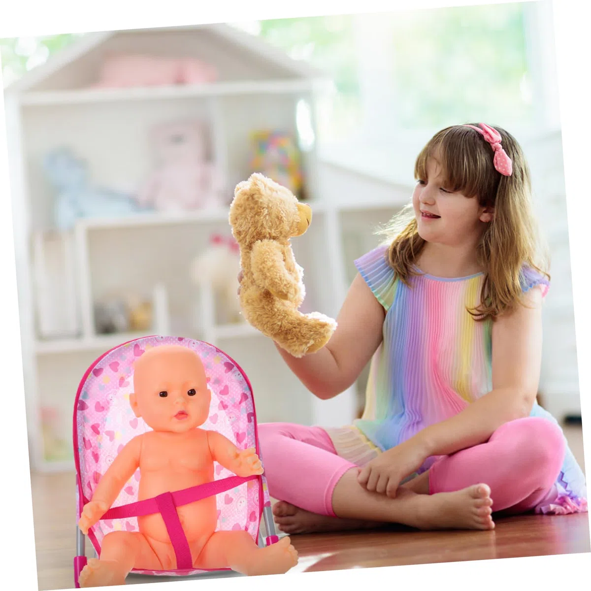 Sedia Dondolo Per Bambole Doll Con Movimento Oscillante Design Accattivante e Misura Adatta Per Giochi Di Ruolo Bambina Accessorio Morbido e Sicuro Per Bambole