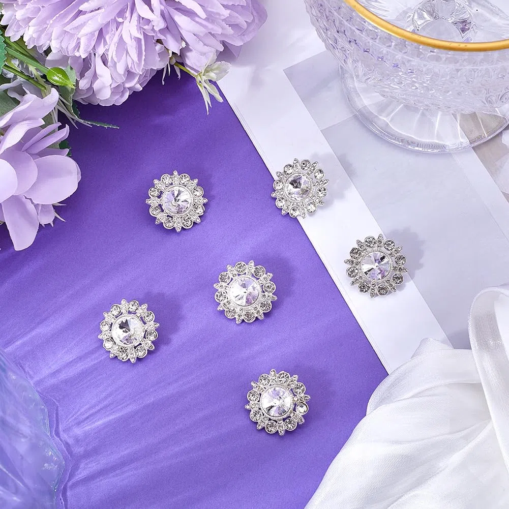 GORGECRAFT 12 bottoni floreali in strass argento con tomaia in lega bottoni decorativi di ricambio per fai da te cucito lavori manuali maglione uniforme giacca abbigliamento cappelli abbellimenti