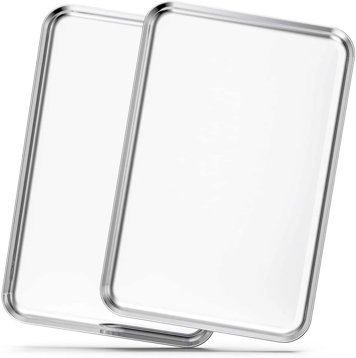 Estmoon Set di 2 teglie da forno in acciaio inox, per cuocere e arrostire, 40,5 x 30,5 x 2,5 cm, antiaderenti, antiruggine e lavabili in lavastoviglie, argento