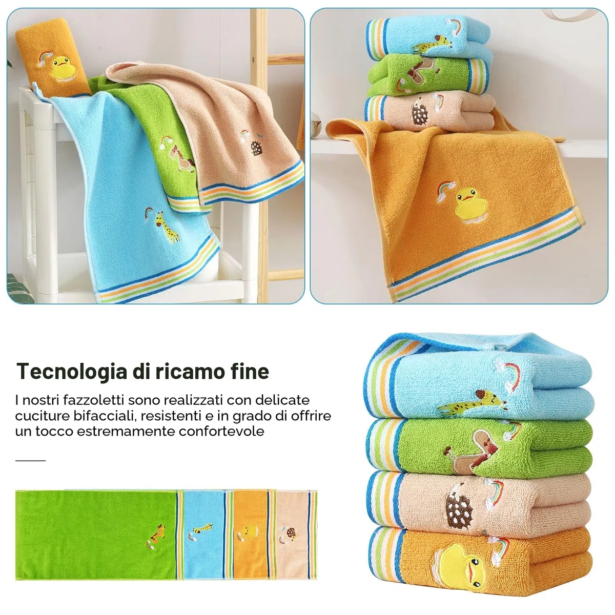 Gukasxi - Asciugamani per il viso per bambini, confezione da 4 pezzi, 100% cotone, da bagno, multicolore, per mani, viso e doccia (25 x 50 cm)