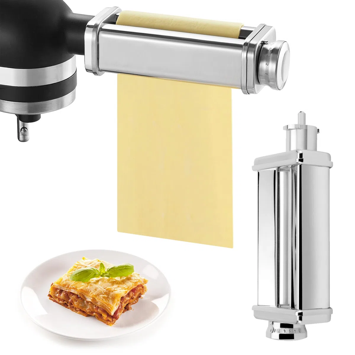 Inserto per pasta in acciaio inox 304, adatto per robot da cucina Kenwood, accessori per pasta con manopola girevole, 8 spessori regolabili, rullo per pasta Kenwood accessori Kmix, argento