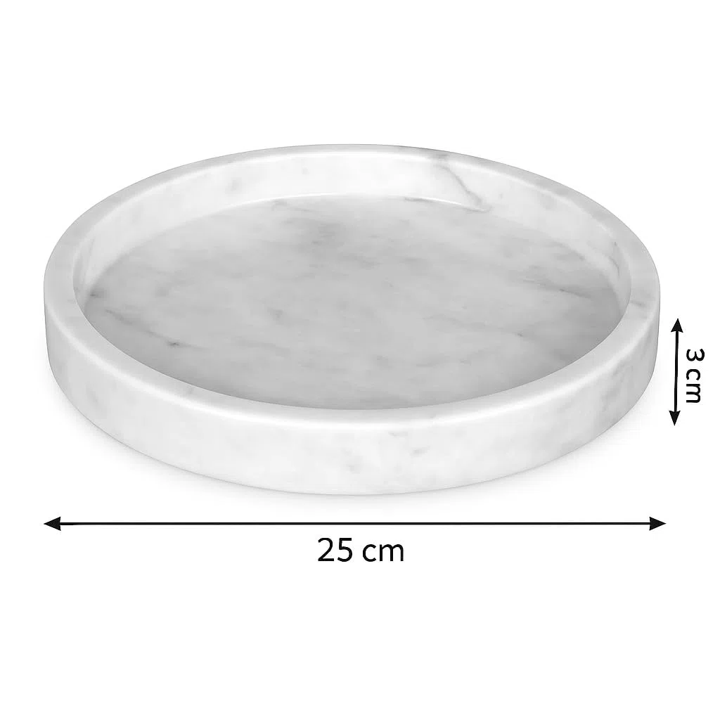 ROTONDI Carrara – Piatto Rotondo in Marmo Bianco Ø 25 cm | Elegante, Lucido, Naturale | Decorazione Casa, Bagno, Cucina, Soggiorno | Portaoggetti e Arredo Design