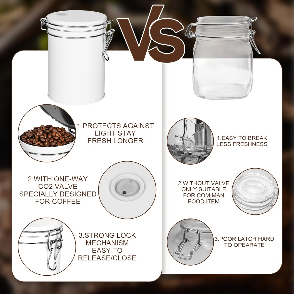Barattolo per caffè ermetico in acciaio inox 450ML con valvola di scarico, in acciaio inox, per caffè, tè, noci, cacao, bianco