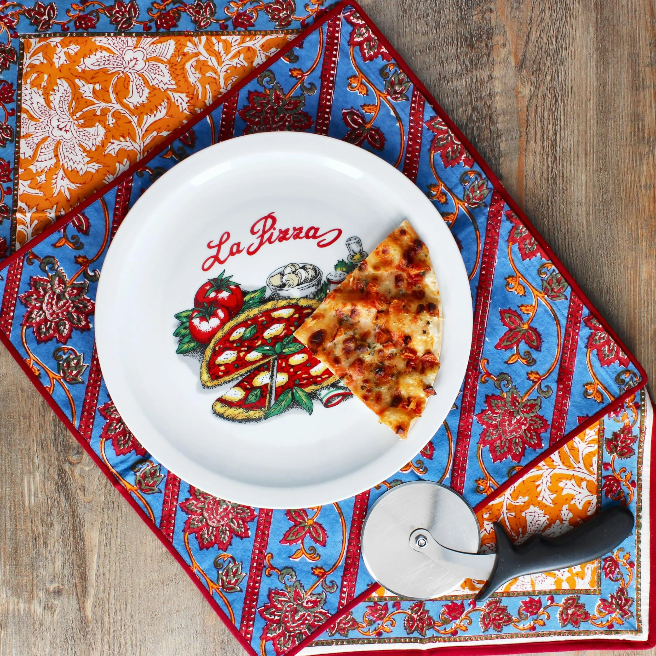 MamboCat - Set di 6 piatti per pizza Ø 30,5 cm, per 6 persone, grandi piatti da pizza in porcellana con decorazione e scritte di pizza, per pizze o per servire, piatto da portata XL