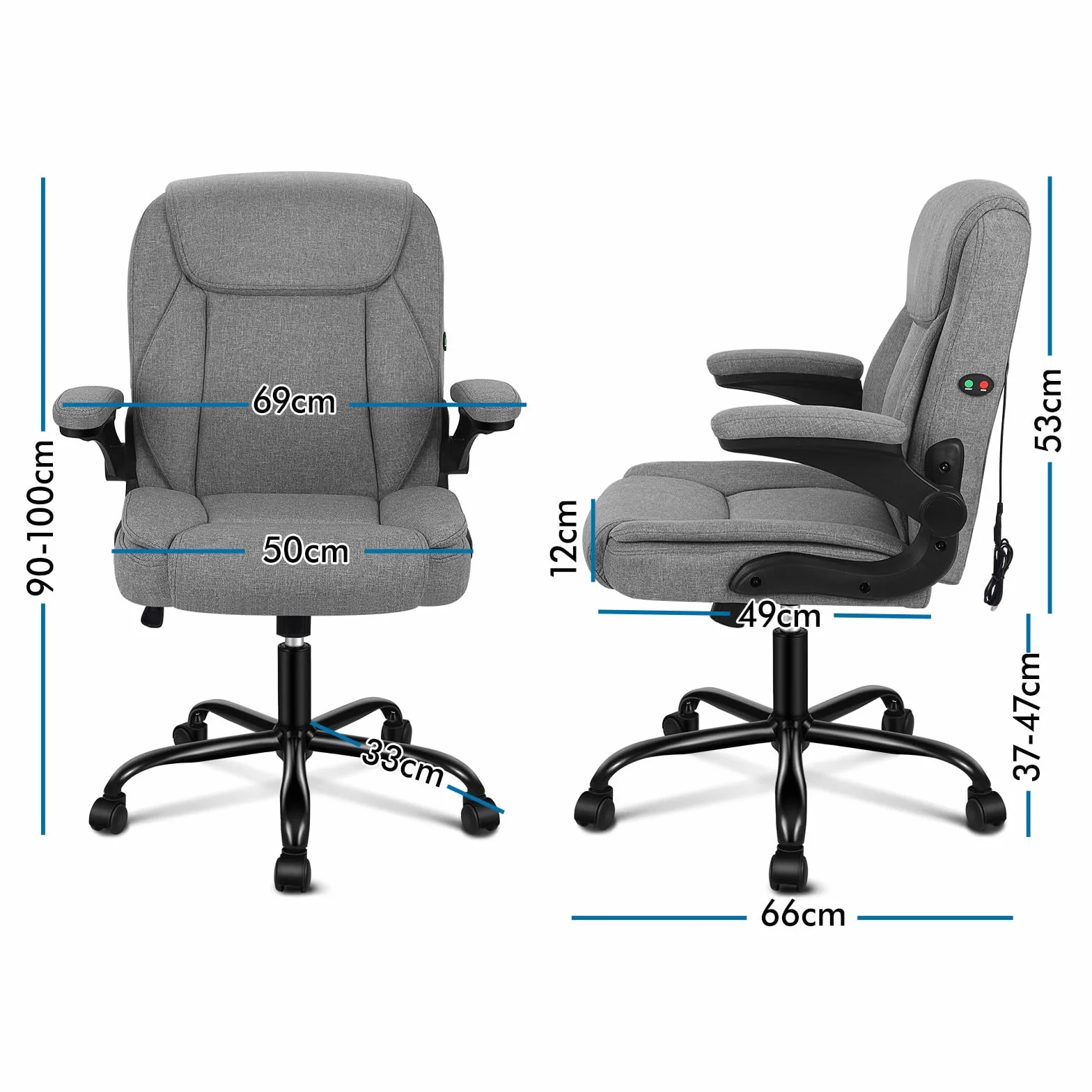 ALFORDSON Sedia Scrivania Ergonomica con Massaggio, Sedia Ufficio Poltrona Girevole ad Altezza Regolabile per Ufficio e Studio Sala Riunioni, Supporto Lombare, Portante di 150 kg, Tessuto(Grigia)
