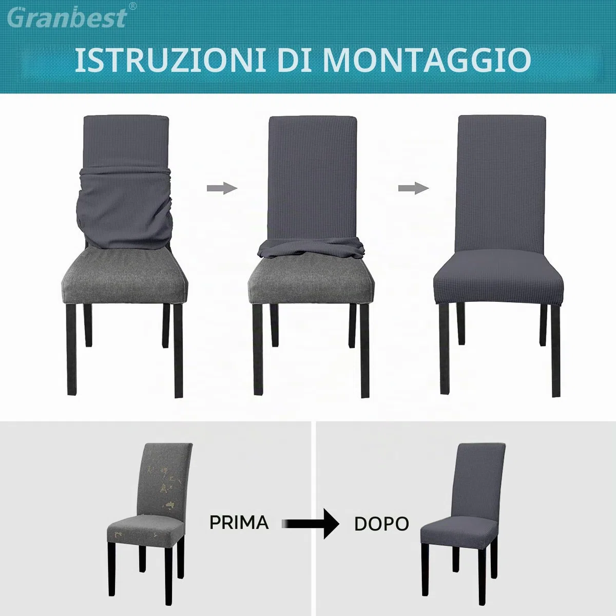 Granbest Coprisedia ad alta elasticità, vestibilità universale, coprisedia jacquard, coprisedia rimovibile per sala da pranzo, cucina, ristorante e hotel (set di 4, grigio)