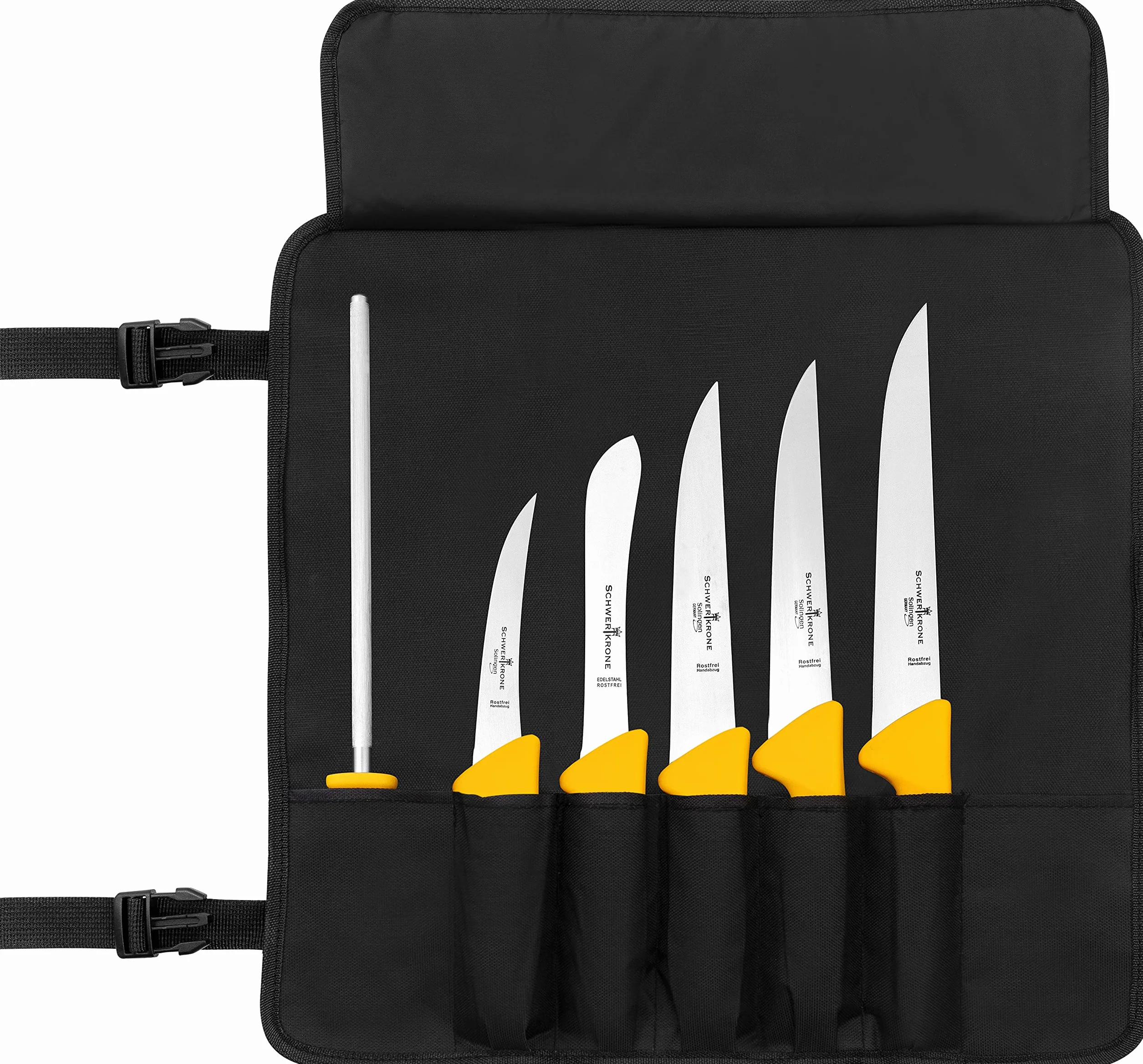 Schwertkrone Borsa per Set Coltelli da Macellaio - 6 Fessure, Organizzazione Perfetta, Tessuto Robusto - Porta Cotelli Rotolo - Nero