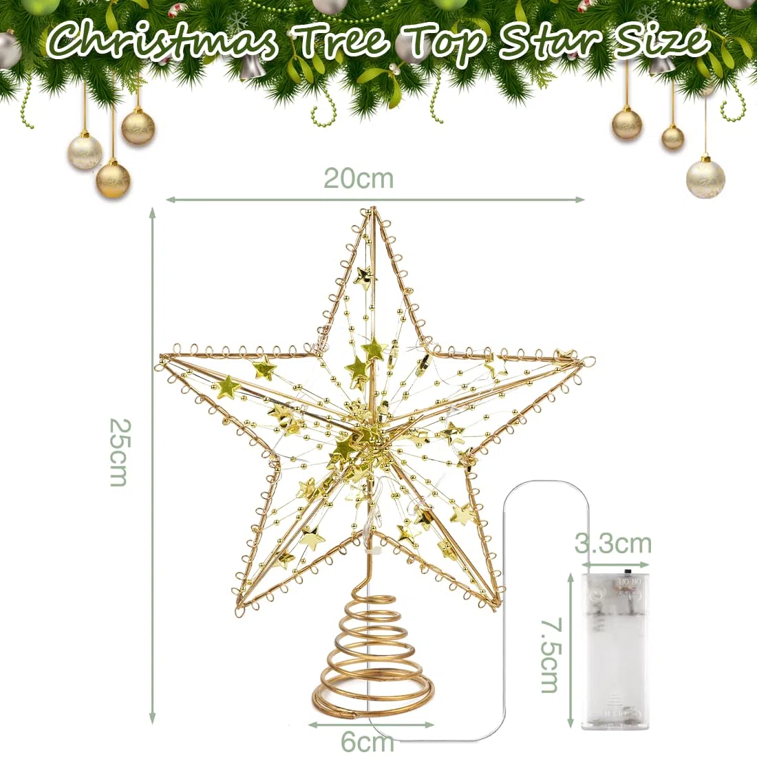 Sprinlot Stella per Albero di Natale Oro, 20 x 25 cm Puntale per Albero di Natale, Stella Oro Albero Luminosa, Cresta d'Oro dell'Albero, Decoration Tree Topper Christmas