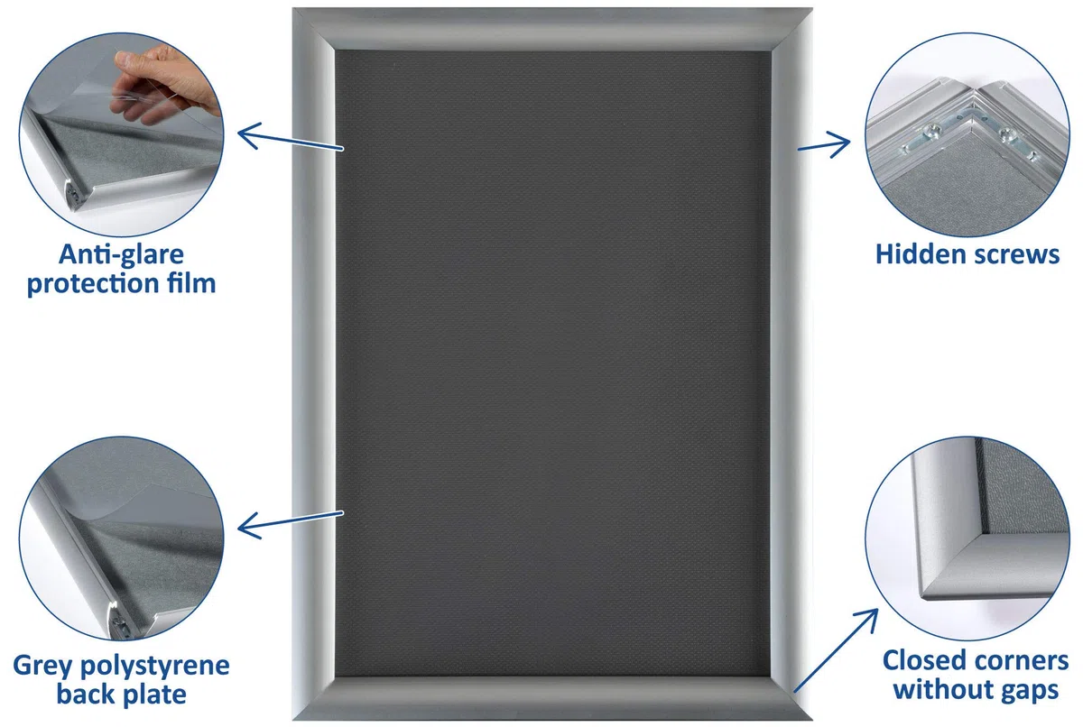 Europel cornice a scatto DIN A4 verde, sistema Easy-Click, profilo 25x11 mm, alluminio anodizzato, pellicola protettiva antiriflesso, dimensioni esterne 241x328 mm, retro in polistirene grigio