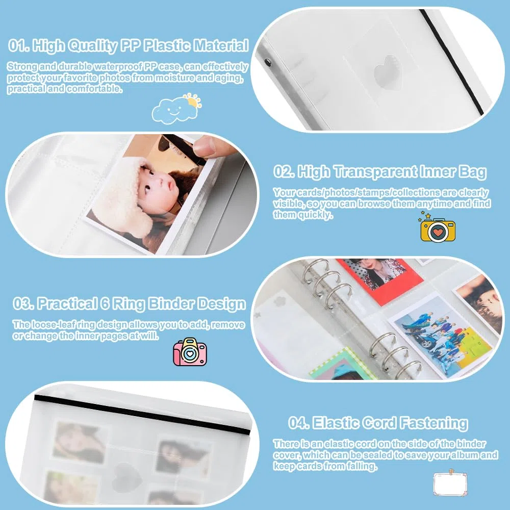 Kpop - 30 fogli per album fotografici, raccoglitori di foto, 6 anelli, porta tessere, foto e raccoglitori, formato A5, per album fotografici, trasparenti per carte di credito, francobolli