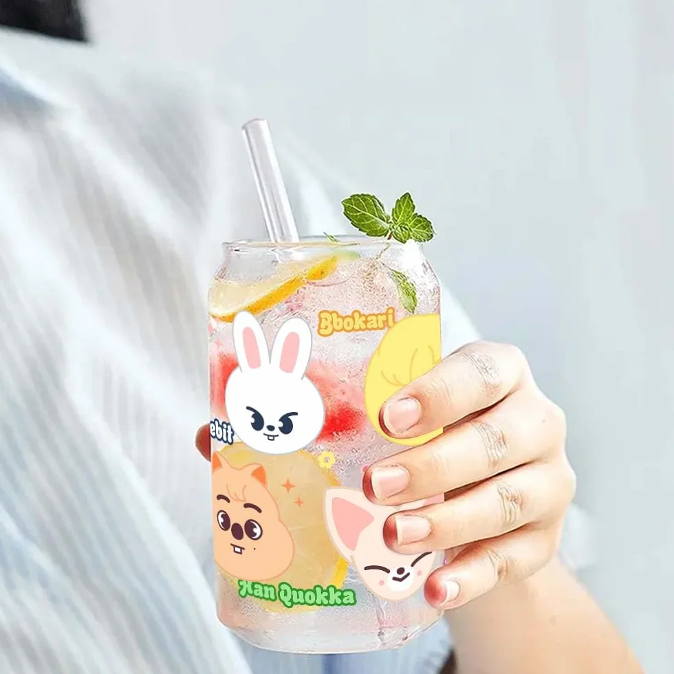 Stray SKZ con coperchio e cannuccia, vetro Skzoo da 500 ml, per tè a bolle, caffè, frullati, tè freddo, cocktail, kpop merch regali per Stay