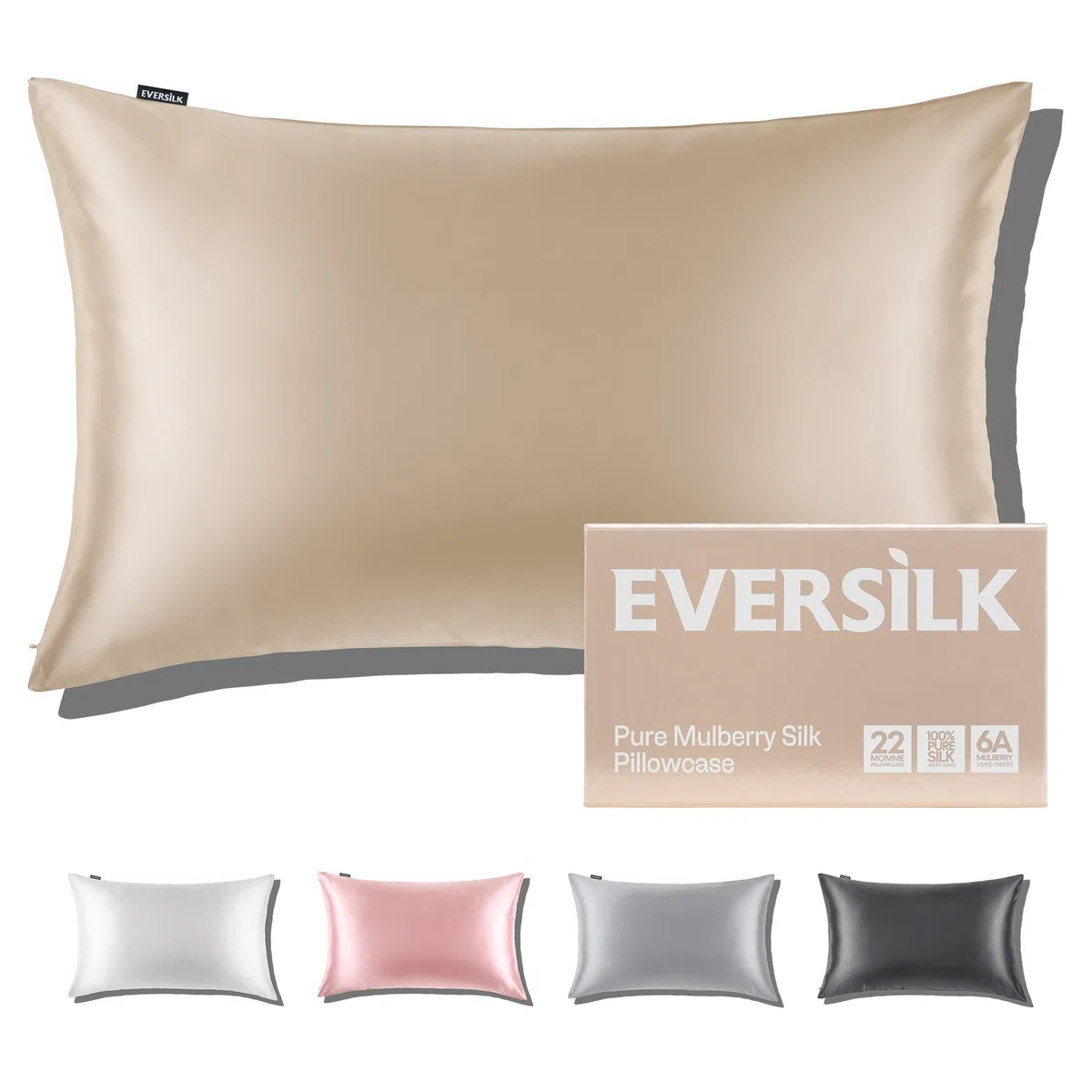 Federa per cuscino in seta per capelli e pelle: 100% Seta di gelso Naturale da 22 Momme - con cerniera nascosta doppia faccia - ipoallergenica certificata OEKO-TEX 1 Pezzo Grigio Champagne 50 x 80 cm