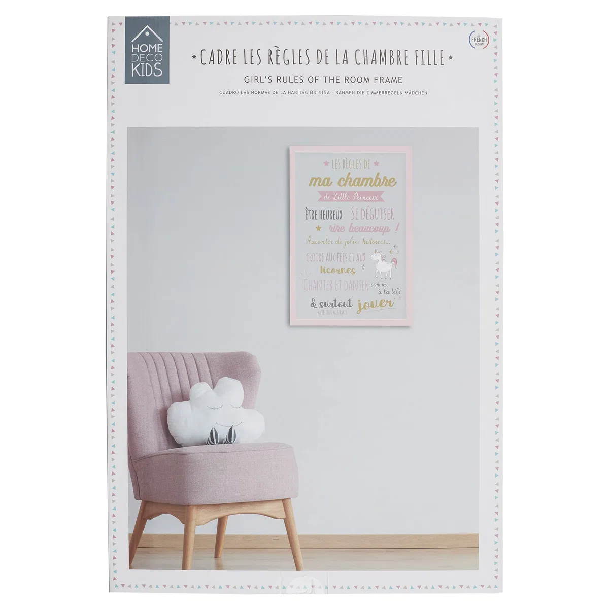 HOME DECO KIDS HD2352 Cornice Les Regles Bambine Deco Camera Oggetto Decorativo, Legno, MDF, Trasparente, Rosa, Or-Grigio Scuro/Rosa Polvere, 40 x 1,6 x 60