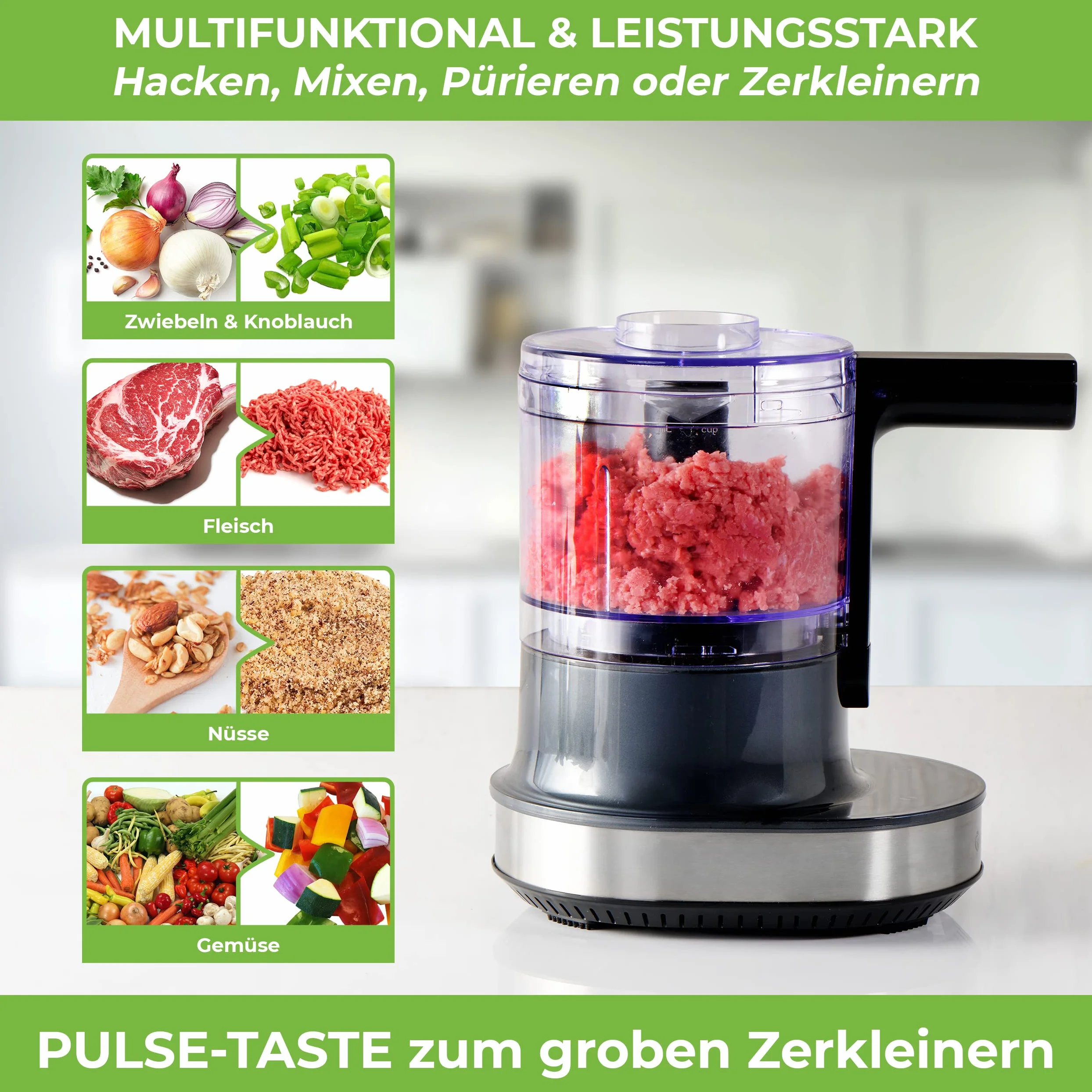NUTRI-CHOPPER 4D tritatutto elettrico con funzione AUTO-BLADE – senza BPA – marchio tedesco – Food Processor trituratore universale per cipolla carne, noci, pesto