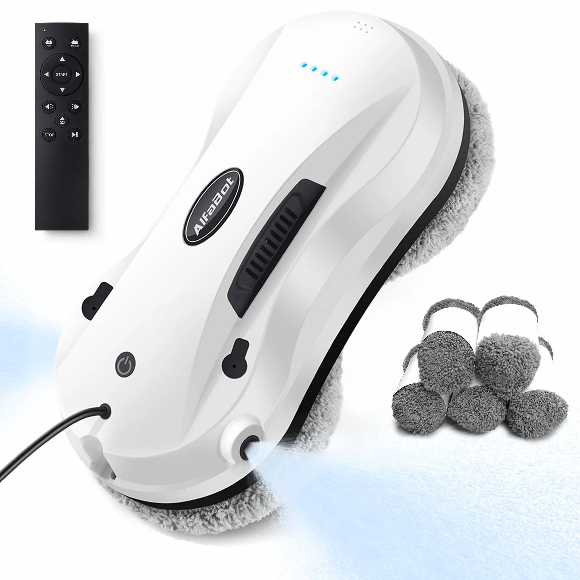 AlfaBot X7 Robot Lavavetri, Robot elettrico per Pulizia di Finestra con Telecomando, Lavavetri Finestre con Serbatoio dell'Acqua per Lava tutte le Superficie Lisce, Spruzzo Automatico Bidirezionale