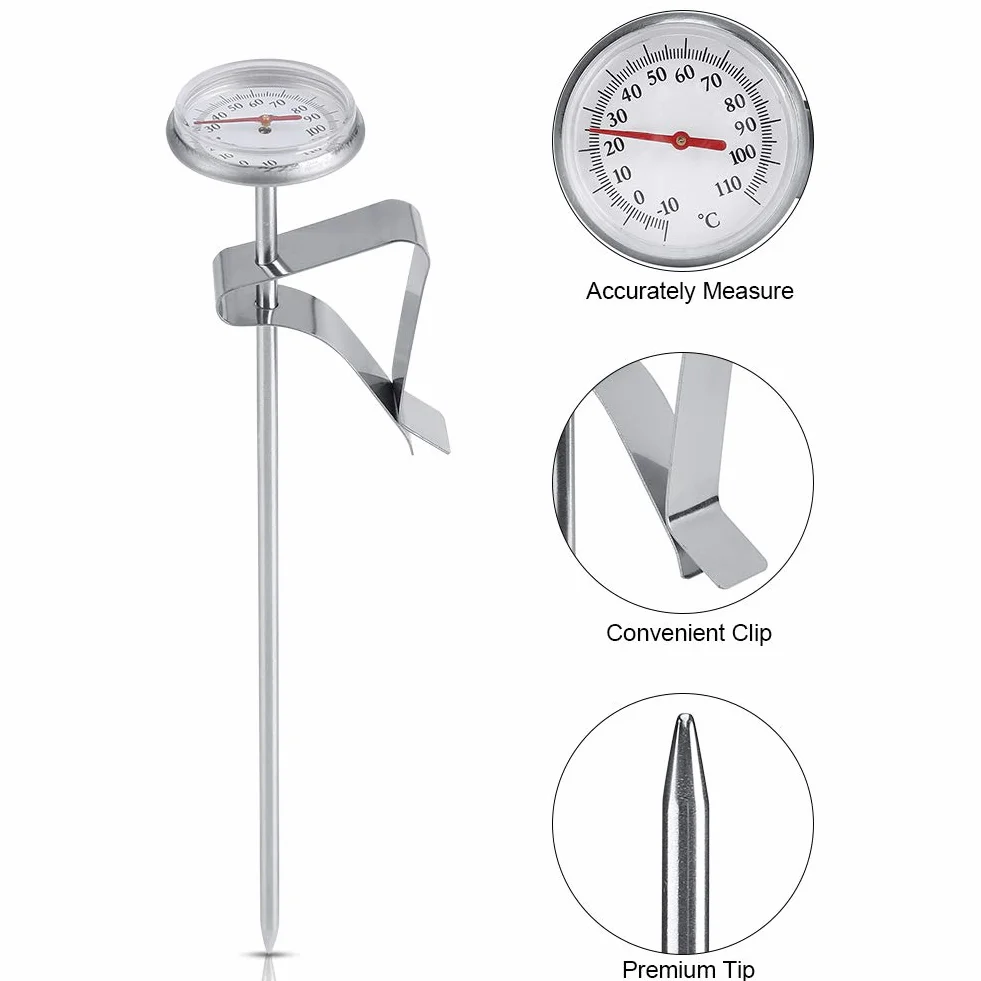 VBESTLIFE Termometro per Latte, termometro da Cucina in Acciaio Inossidabile con quadrante da 1,2 Pollici -10~110 ℃ Termometro per liquidi da caffè per caffè con Schiuma di Latte