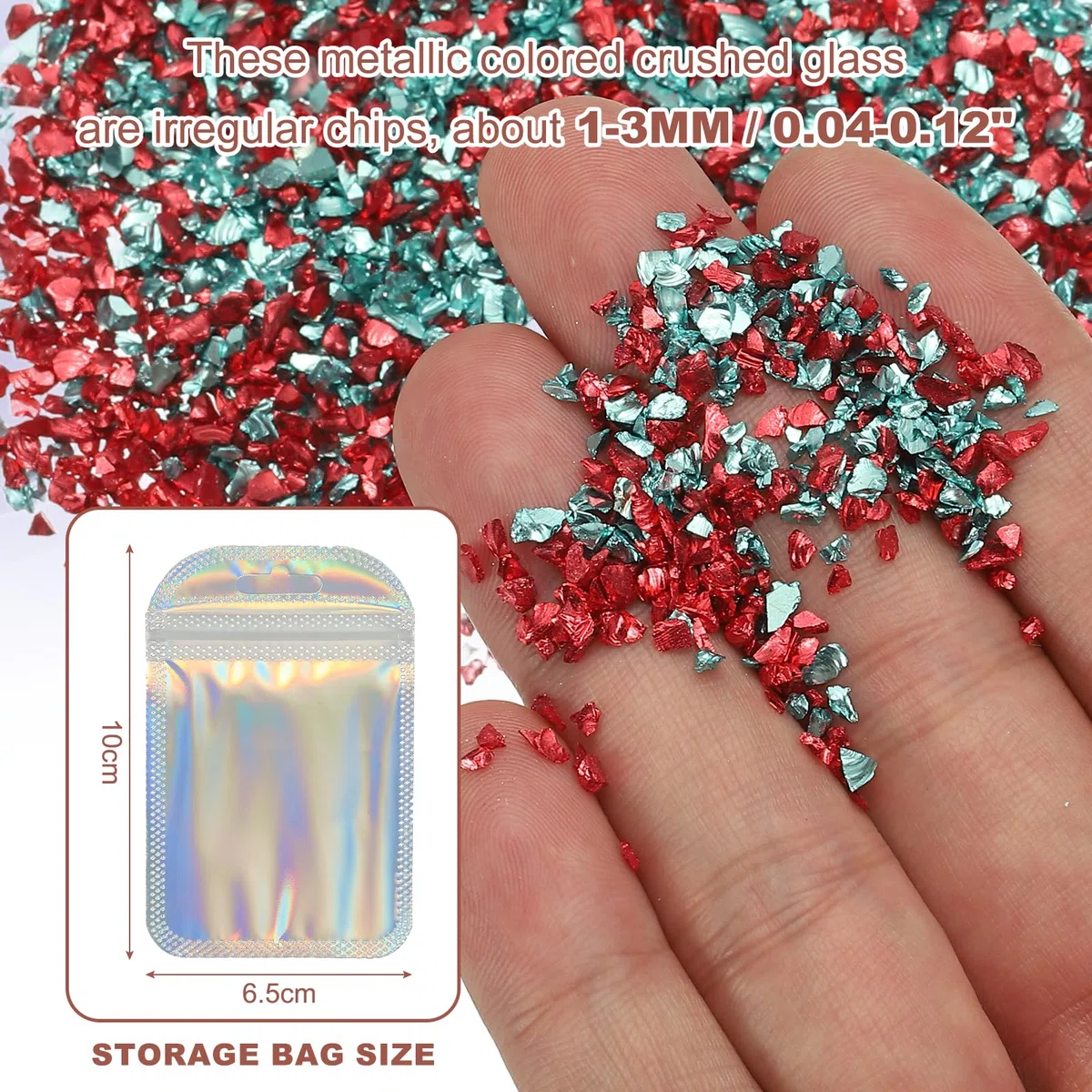 QUARKZMAN 2 Colori Frammenti di Vetro Tritato, 1-3mm Glitter Metallico Irregolare Pz di Vetro Rotto con Sacchetto Laser per Artigianato Fai da Te Vasi Decorazione 31.6g, Rosso & Blu