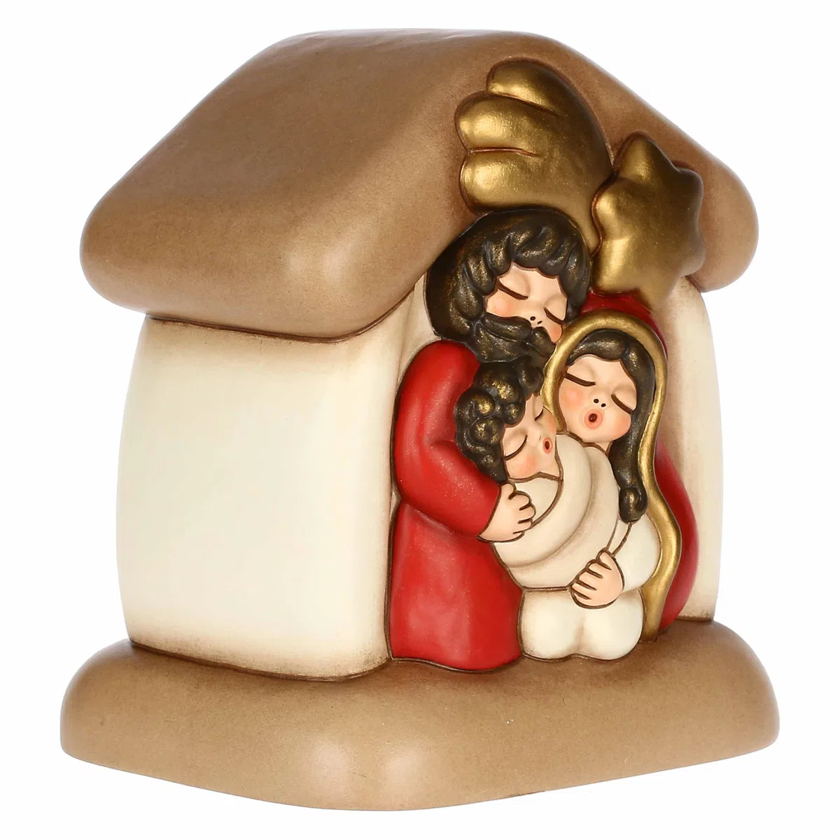 THUN, Mini Presepe con Capanna e Sacra Famiglia in Ceramica di Alta Qualità, Collezione Presepe Classico, Statuine per Presepe di Natale da Collezione, 11,7 x 9 x 13 cm
