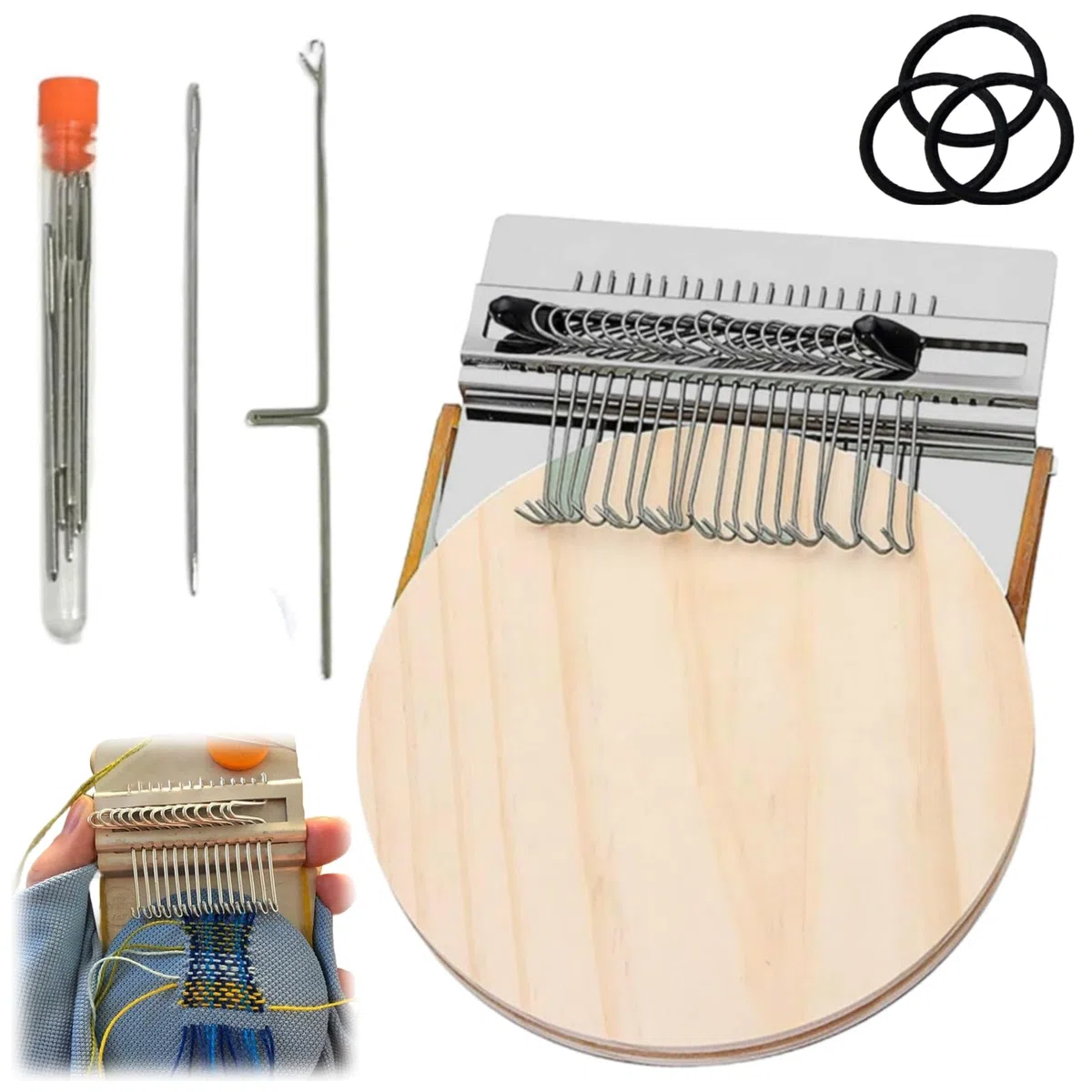 Knit Patch Looms Kit,Mini Portable Patch Darning Looms Kit,Wooden Quickly Sewing Repair Patchwork Weaving Tool Set for Beginners,Small DIY Weaving Art Craft (21 Hooks)