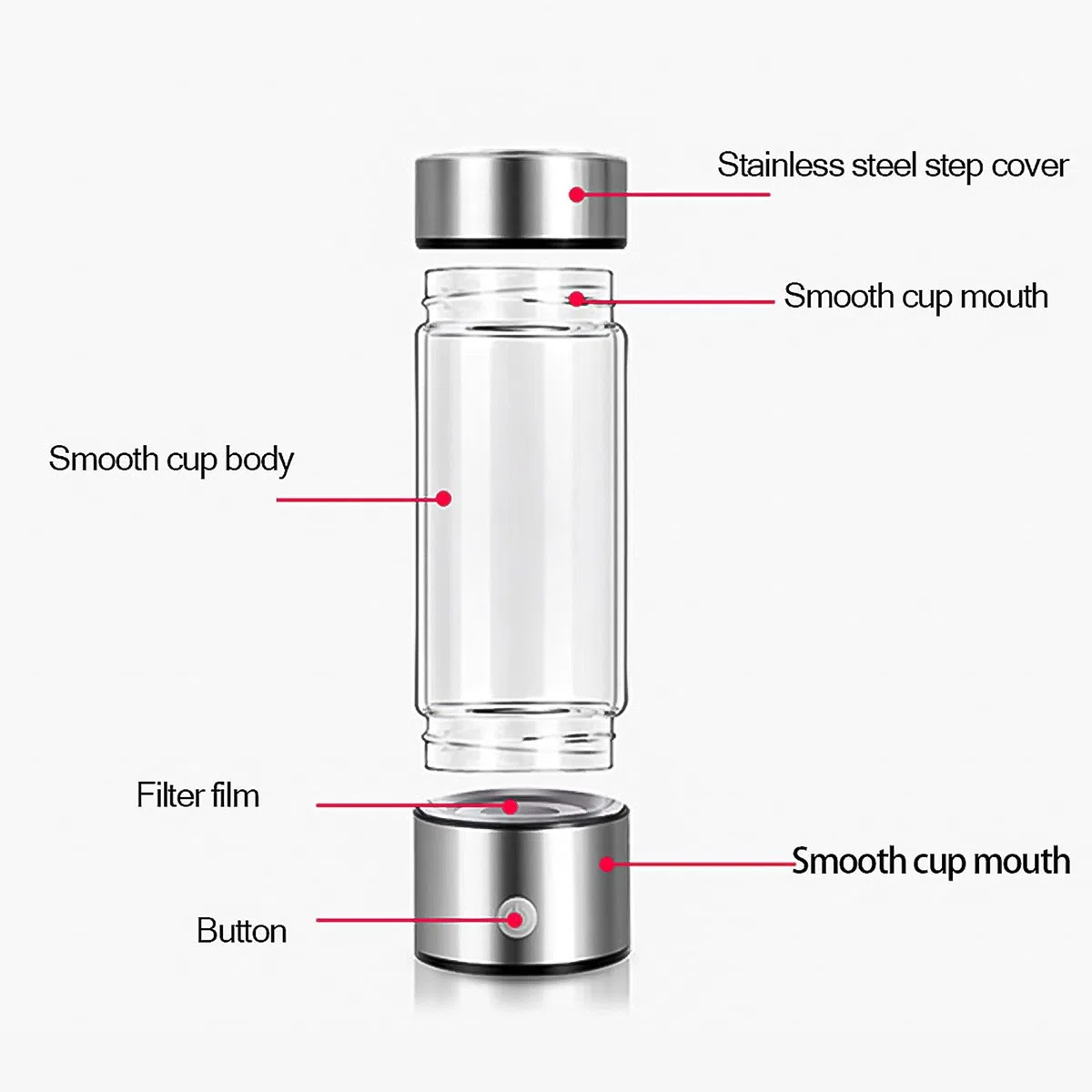 Generatore di Acqua Idrogenata, 450ML Portatile Tazza Ricca di Idrogeno Bottiglia d'Acqua Ricca di idrogeno Creatore di ioni Filtro, con Tecnologia SPE/PEM Idrogeno, Antietà e Antirughe